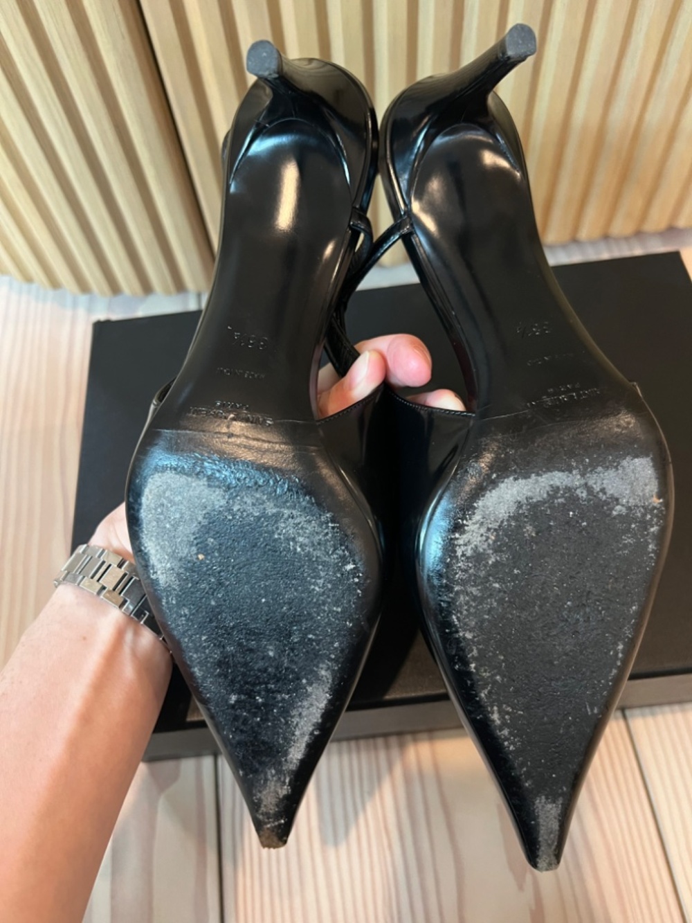 Saint Laurent Black Slingbacks Size 38.5 - Picture 5 of 10